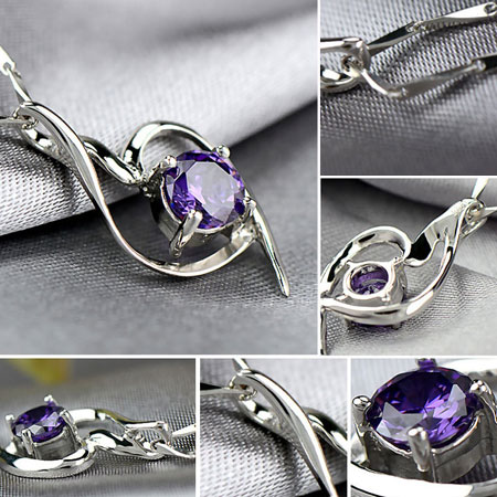 Комплект ожерелья и серег ангела с аметистом из пурпурного серебра из стерлингового серебра